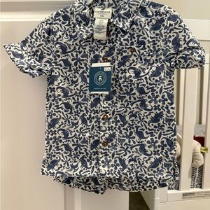Caribbean Joe White and Navy Floral Short Sleeve Button-Down Shirt